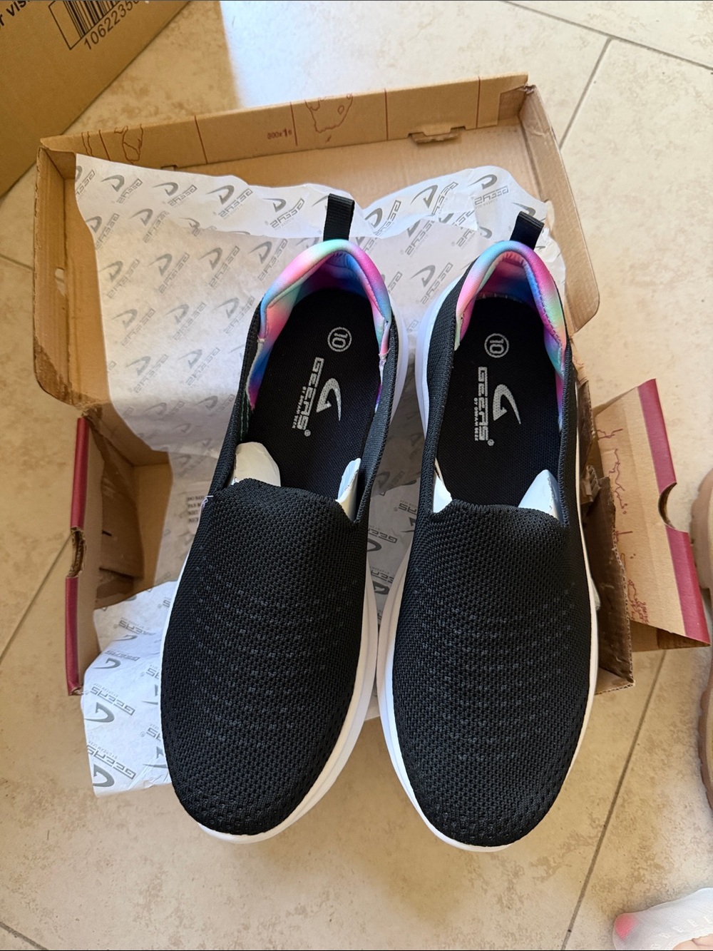 Slip-On Knit Sneakers in Black with Multicolor Trim